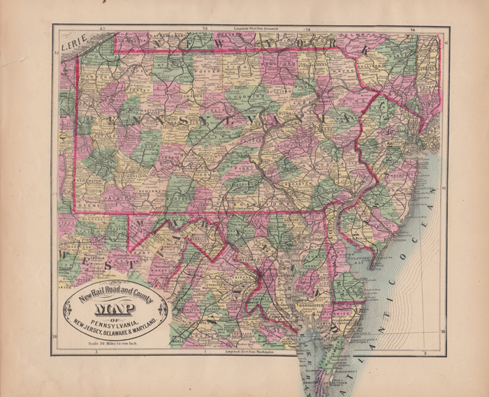 Cram New Rail Road And County Map Of Pennsylvania New Jersey Ca 1882 Ebay